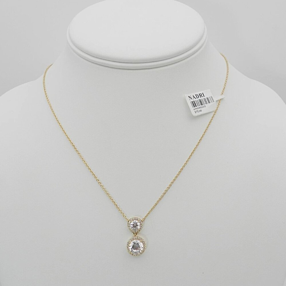 Nadri Round Halo Drop Necklace in 18K Gold Plated  16"